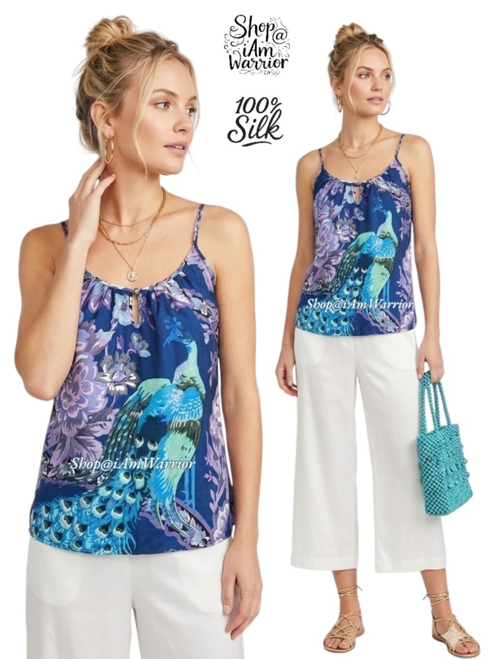 Twelfth Street by Cynthia Vincent rare silk peacock garden camisole blouse